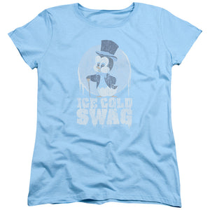 AN OFFCIALLY LICENSED CHILLY WILLY ICE COLD WOMEN'S REGULAR FIT T-SHIRT LIGHT BLUE