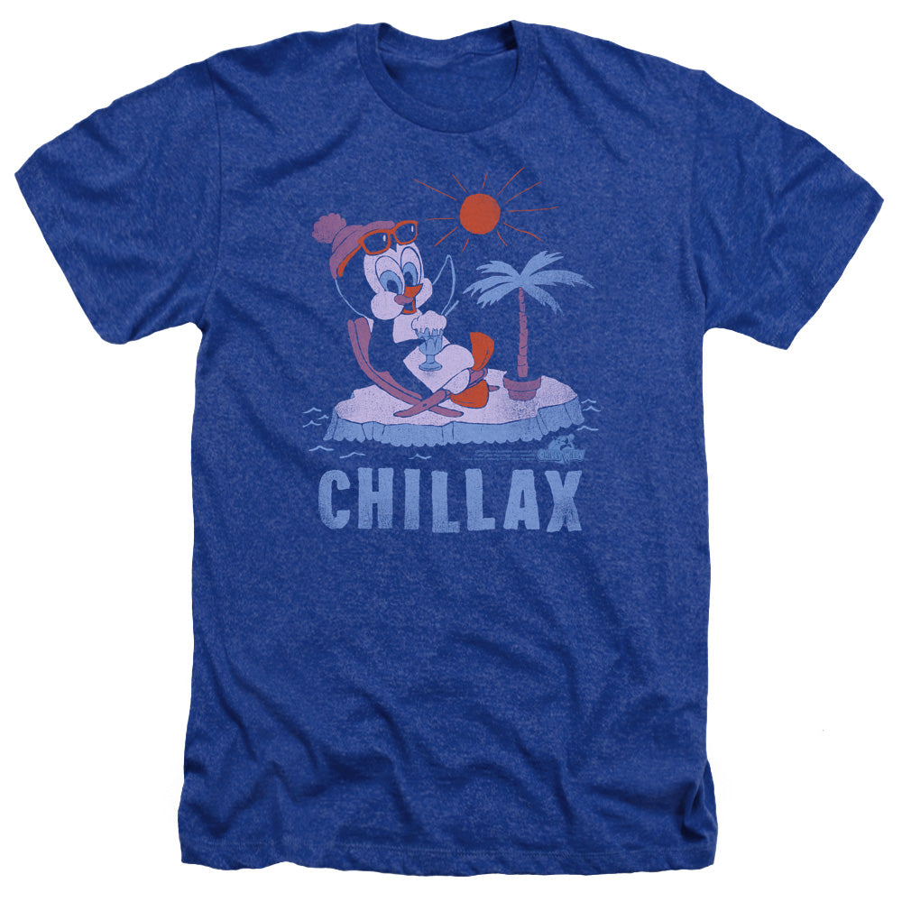 AN OFFCIALLY LICENSED CHILLY WILLY CHILLAX MEN'S HEATHER T-SHIRT ROYAL