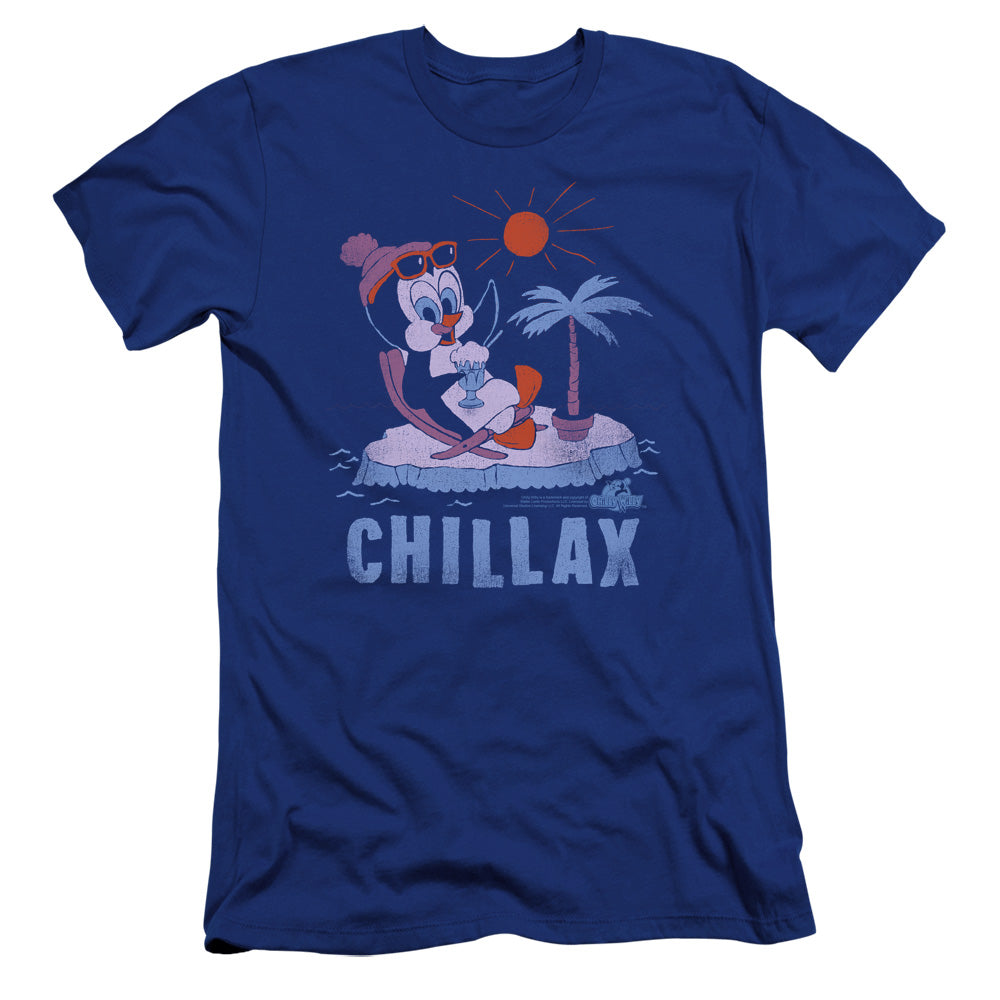 AN OFFCIALLY LICENSED CHILLY WILLY CHILLAX MEN'S PREMIUM SLIM FIT T-SHIRT ROYAL