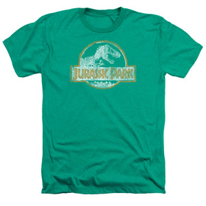 AN OFFCIALLY LICENSED JURASSIC PARK JP ORANGE MEN'S HEATHER T-SHIRT KELLY GREEN
