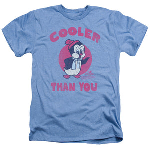 AN OFFCIALLY LICENSED CHILLY WILLY COOLER THAN YOU MEN'S HEATHER T-SHIRT LIGHT BLUE