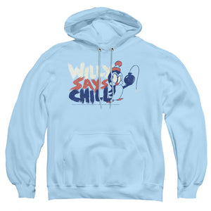 AN OFFCIALLY LICENSED CHILLY WILLY I SAY CHILL ADULT UNISEX PULLOVER HOODIE LIGHT BLUE