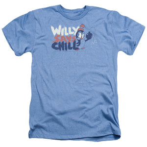 AN OFFCIALLY LICENSED CHILLY WILLY I SAY CHILL MEN'S HEATHER T-SHIRT LIGHT BLUE