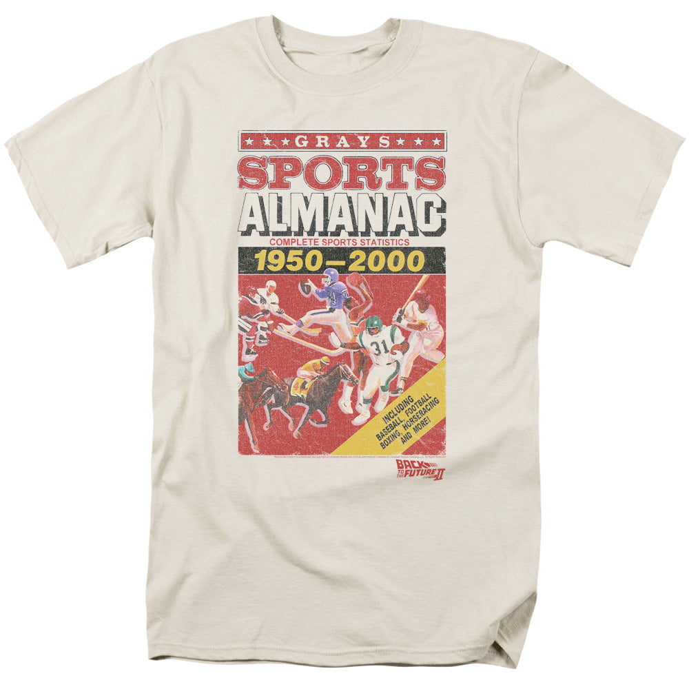 AN OFFCIALLY LICENSED BACK TO THE FUTURE II SPORTS ALMANAC MEN'S REGULAR FIT T-SHIRT CREAM