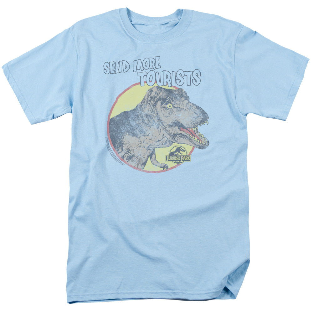AN OFFCIALLY LICENSED JURASSIC PARK MORE TOURIST MEN'S REGULAR FIT T-SHIRT LIGHT BLUE