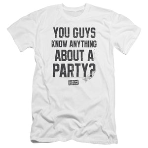 AN OFFCIALLY LICENSED DAZED AND CONFUSED PARTY TIME MEN'S PREMIUM SLIM FIT T-SHIRT WHITE