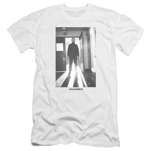 AN OFFCIALLY LICENSED HALLOWEEN II MONSTER MEN'S PREMIUM SLIM FIT T-SHIRT WHITE