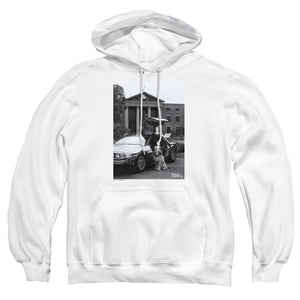 AN OFFCIALLY LICENSED BACK TO THE FUTURE II EINSTEIN ADULT UNISEX PULLOVER HOODIE WHITE