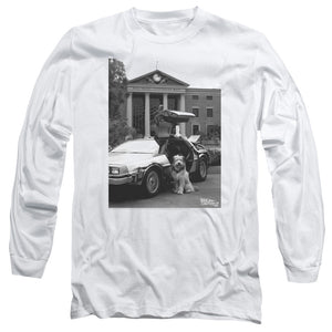 AN OFFCIALLY LICENSED BACK TO THE FUTURE II EINSTEIN MEN'S LONG SLEEVE T-SHIRT WHITE
