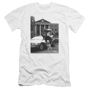 AN OFFCIALLY LICENSED BACK TO THE FUTURE II EINSTEIN MEN'S PREMIUM SLIM FIT T-SHIRT WHITE