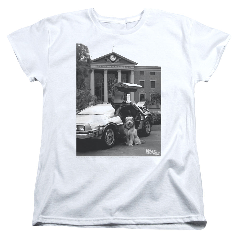 AN OFFCIALLY LICENSED BACK TO THE FUTURE II EINSTEIN WOMEN'S REGULAR FIT T-SHIRT WHITE