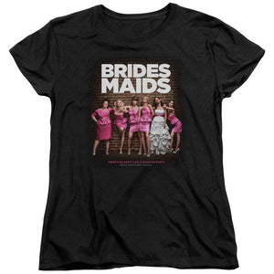 AN OFFCIALLY LICENSED BRIDESMAIDS POSTER WOMEN'S REGULAR FIT T-SHIRT BLACK
