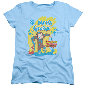 AN OFFCIALLY LICENSED CURIOUS GEORGE MESSY GEORGE WOMEN'S REGULAR FIT T-SHIRT LIGHT BLUE