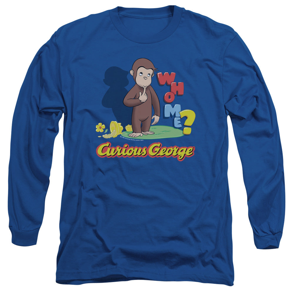 AN OFFCIALLY LICENSED CURIOUS GEORGE WHO ME MEN'S LONG SLEEVE T-SHIRT ROYAL