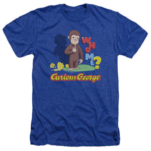 AN OFFCIALLY LICENSED CURIOUS GEORGE WHO ME MEN'S HEATHER T-SHIRT ROYAL