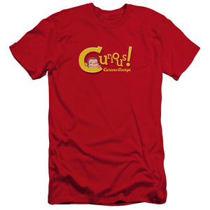 AN OFFCIALLY LICENSED CURIOUS GEORGE CURIOUS MEN'S PREMIUM SLIM FIT T-SHIRT RED