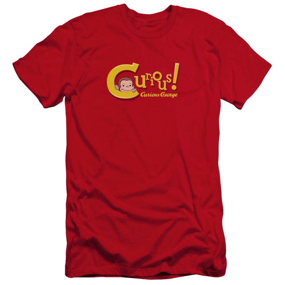 AN OFFCIALLY LICENSED CURIOUS GEORGE CURIOUS MEN'S PREMIUM SLIM FIT T-SHIRT RED