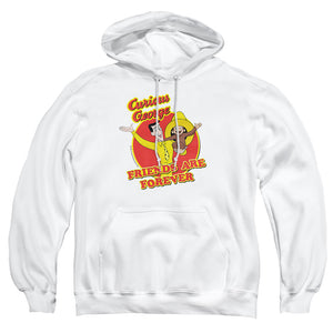 AN OFFCIALLY LICENSED CURIOUS GEORGE FRIENDS ADULT UNISEX PULLOVER HOODIE WHITE