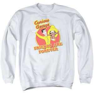 AN OFFCIALLY LICENSED CURIOUS GEORGE FRIENDS ADULT UNISEX CREWNECK SWEATSHIRT WHITE