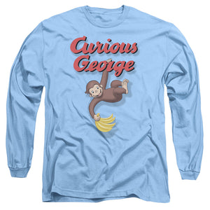 AN OFFCIALLY LICENSED CURIOUS GEORGE HANGIN OUT MEN'S LONG SLEEVE T-SHIRT CAROLINA BLUE