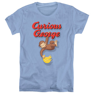 AN OFFCIALLY LICENSED CURIOUS GEORGE HANGIN OUT WOMEN'S REGULAR FIT T-SHIRT CAROLINA BLUE