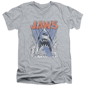 AN OFFCIALLY LICENSED JAWS COMIC SPLASH MEN'S V-NECK T-SHIRT ATHLETIC HEATHER