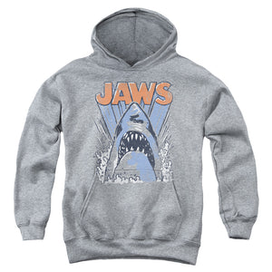 AN OFFCIALLY LICENSED JAWS COMIC SPLASH YOUTH HOODIE ATHLETIC HEATHER