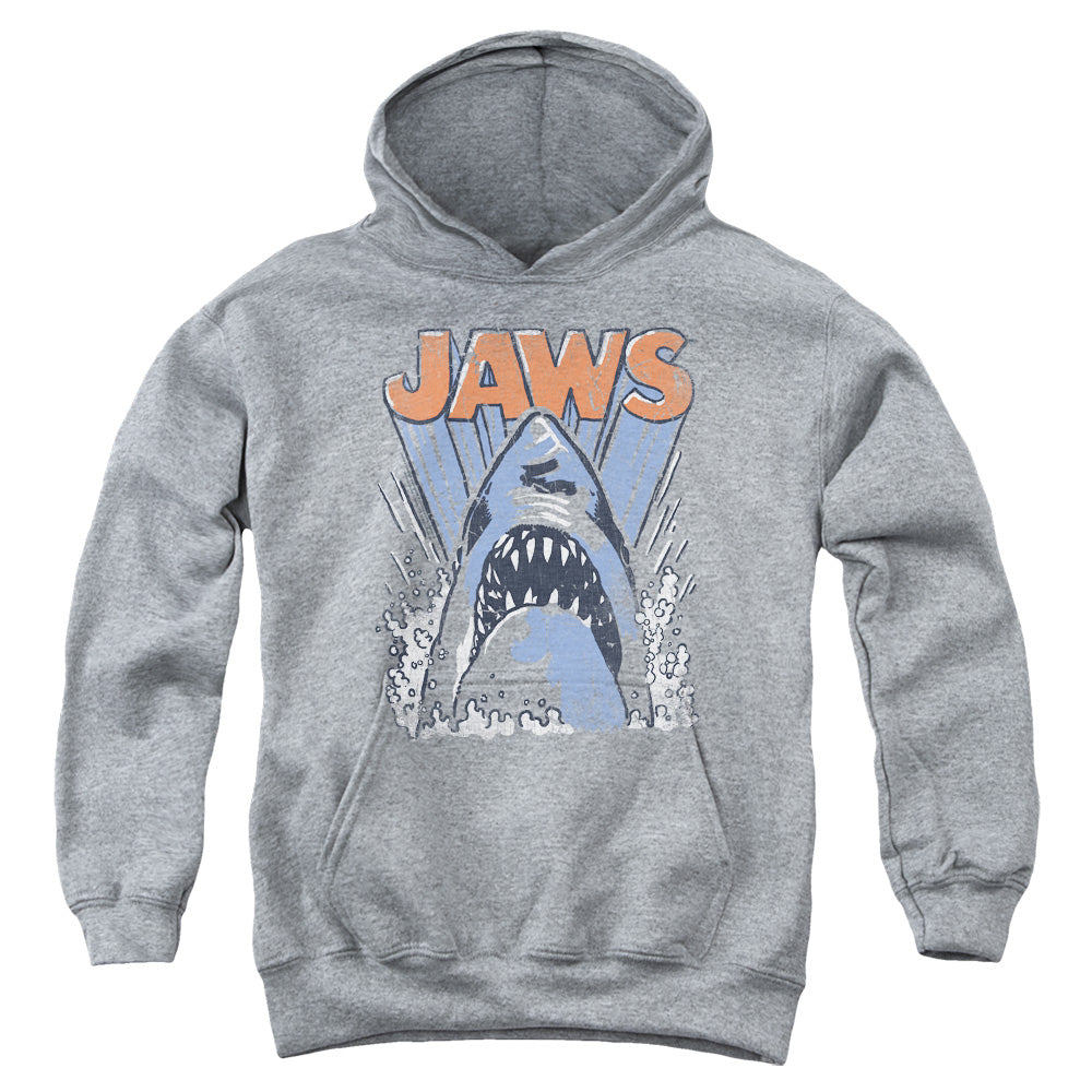 AN OFFCIALLY LICENSED JAWS COMIC SPLASH YOUTH HOODIE ATHLETIC HEATHER