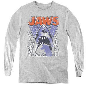 AN OFFCIALLY LICENSED JAWS COMIC SPLASH YOUTH LONG SLEEVE T-SHIRT ATHLETIC HEATHER