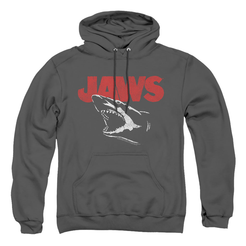 AN OFFCIALLY LICENSED JAWS CRACKED JAW ADULT UNISEX PULLOVER HOODIE CHARCOAL