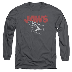 AN OFFCIALLY LICENSED JAWS CRACKED JAW MEN'S LONG SLEEVE T-SHIRT CHARCOAL