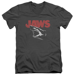 AN OFFCIALLY LICENSED JAWS CRACKED JAW MEN'S V-NECK T-SHIRT CHARCOAL