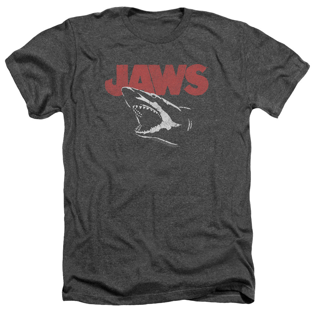 AN OFFCIALLY LICENSED JAWS CRACKED JAW MEN'S HEATHER T-SHIRT CHARCOAL