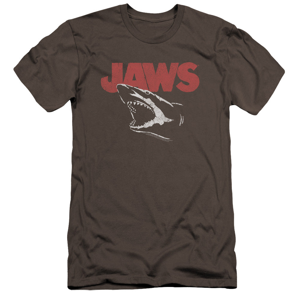 AN OFFCIALLY LICENSED JAWS CRACKED JAW MEN'S PREMIUM SLIM FIT T-SHIRT CHARCOAL