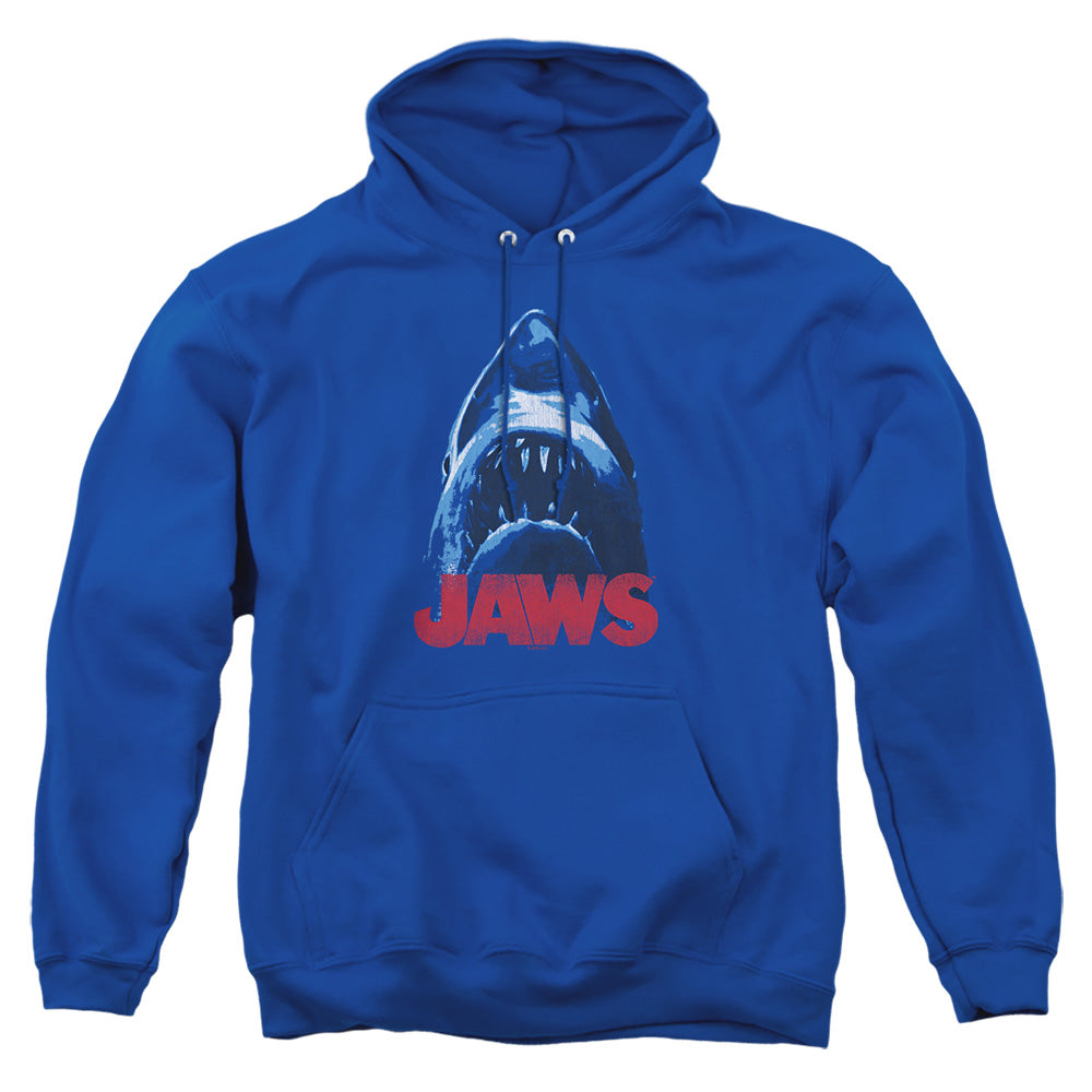 AN OFFCIALLY LICENSED JAWS FROM BELOW ADULT UNISEX PULLOVER HOODIE ROYAL