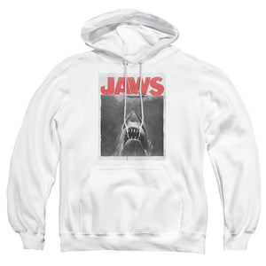 AN OFFCIALLY LICENSED JAWS CLASSIC FEAR ADULT UNISEX PULLOVER HOODIE WHITE