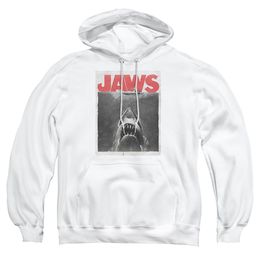 AN OFFCIALLY LICENSED JAWS CLASSIC FEAR ADULT UNISEX PULLOVER HOODIE WHITE