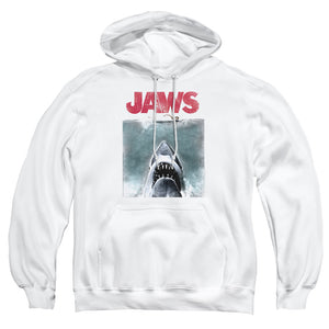 AN OFFCIALLY LICENSED JAWS VINTAGE POSTER ADULT UNISEX PULLOVER HOODIE WHITE