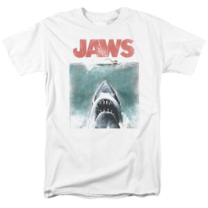 AN OFFCIALLY LICENSED JAWS VINTAGE POSTER MEN'S REGULAR FIT T-SHIRT WHITE
