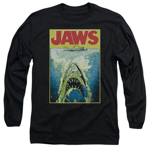 AN OFFCIALLY LICENSED JAWS BRIGHT JAWS MEN'S LONG SLEEVE T-SHIRT BLACK