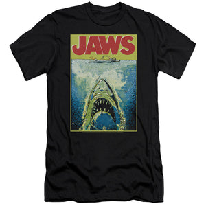 AN OFFCIALLY LICENSED JAWS BRIGHT JAWS MEN'S PREMIUM SLIM FIT T-SHIRT BLACK
