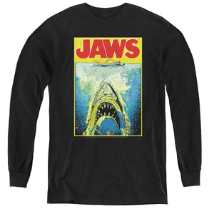 AN OFFCIALLY LICENSED JAWS BRIGHT JAWS YOUTH LONG SLEEVE T-SHIRT BLACK