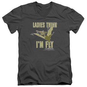 AN OFFCIALLY LICENSED LAND BEFORE TIME IM FLY MEN'S V-NECK T-SHIRT CHARCOAL
