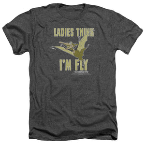AN OFFCIALLY LICENSED LAND BEFORE TIME IM FLY MEN'S HEATHER T-SHIRT CHARCOAL