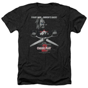 AN OFFCIALLY LICENSED CHILDS PLAY 2 JACK POSTER MEN'S HEATHER T-SHIRT CHARCOAL