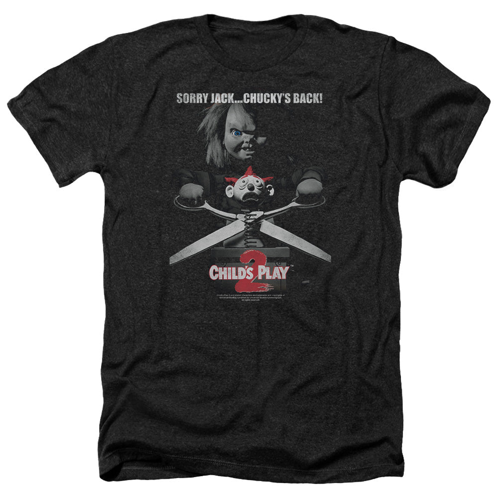 AN OFFCIALLY LICENSED CHILDS PLAY 2 JACK POSTER MEN'S HEATHER T-SHIRT CHARCOAL