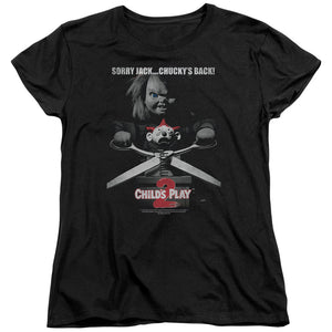 AN OFFCIALLY LICENSED CHILDS PLAY 2 JACK POSTER WOMEN'S REGULAR FIT T-SHIRT BLACK