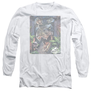 AN OFFCIALLY LICENSED JURASSIC PARK GIANT DOOR MEN'S LONG SLEEVE T-SHIRT WHITE