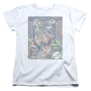 AN OFFCIALLY LICENSED JURASSIC PARK GIANT DOOR WOMEN'S REGULAR FIT T-SHIRT WHITE