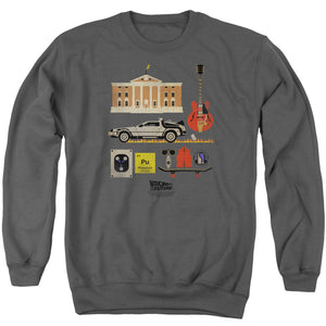 AN OFFCIALLY LICENSED BACK TO THE FUTURE ITEMS ADULT UNISEX CREWNECK SWEATSHIRT CHARCOAL